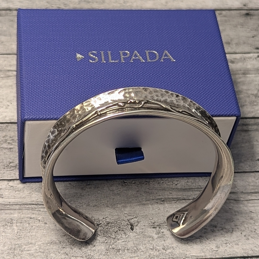 Silpada Retired Hammered Oxidized Sterling .925 Barbed Wire Cuff Bracelet - Picture 9 of 10
